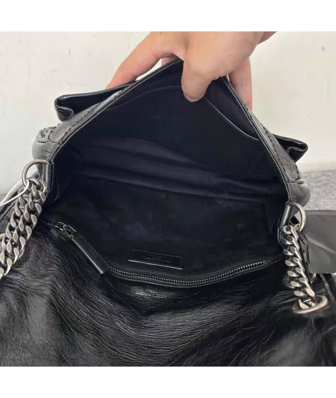 SAINT LAURENT Черная кожаная сумка тоут, фото 7