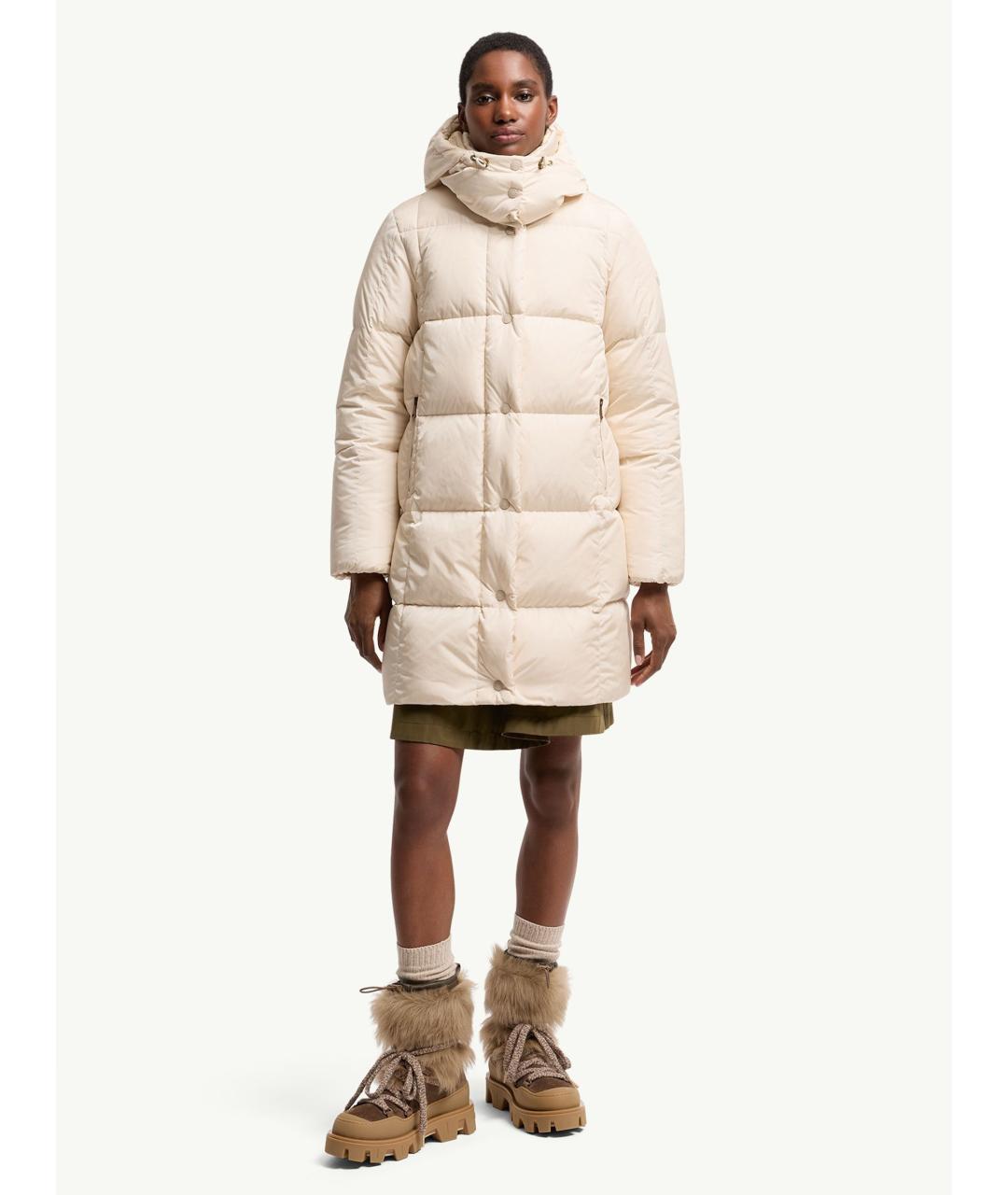 MONCLER Бежевый полиамидовый пуховик, фото 3