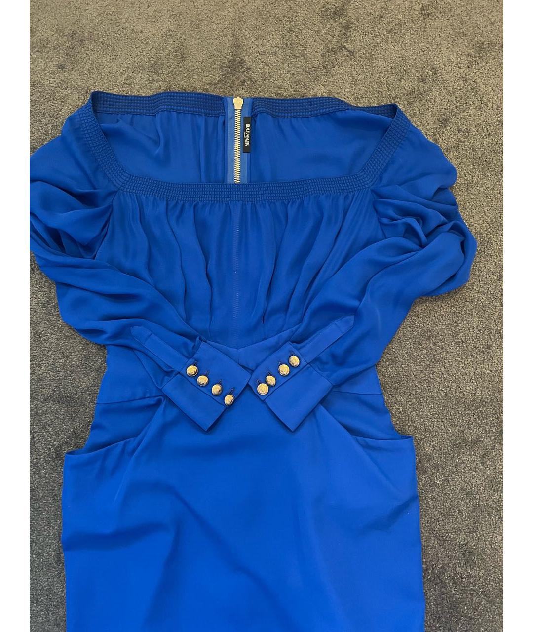 BALMAIN Синее шелковое коктейльное платье, фото 4