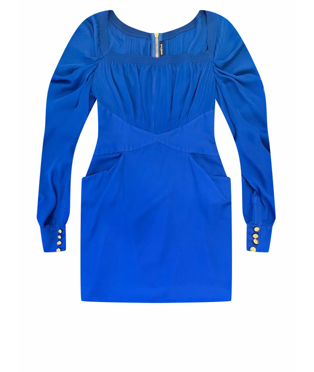 BALMAIN Синее шелковое коктейльное платье, фото 1