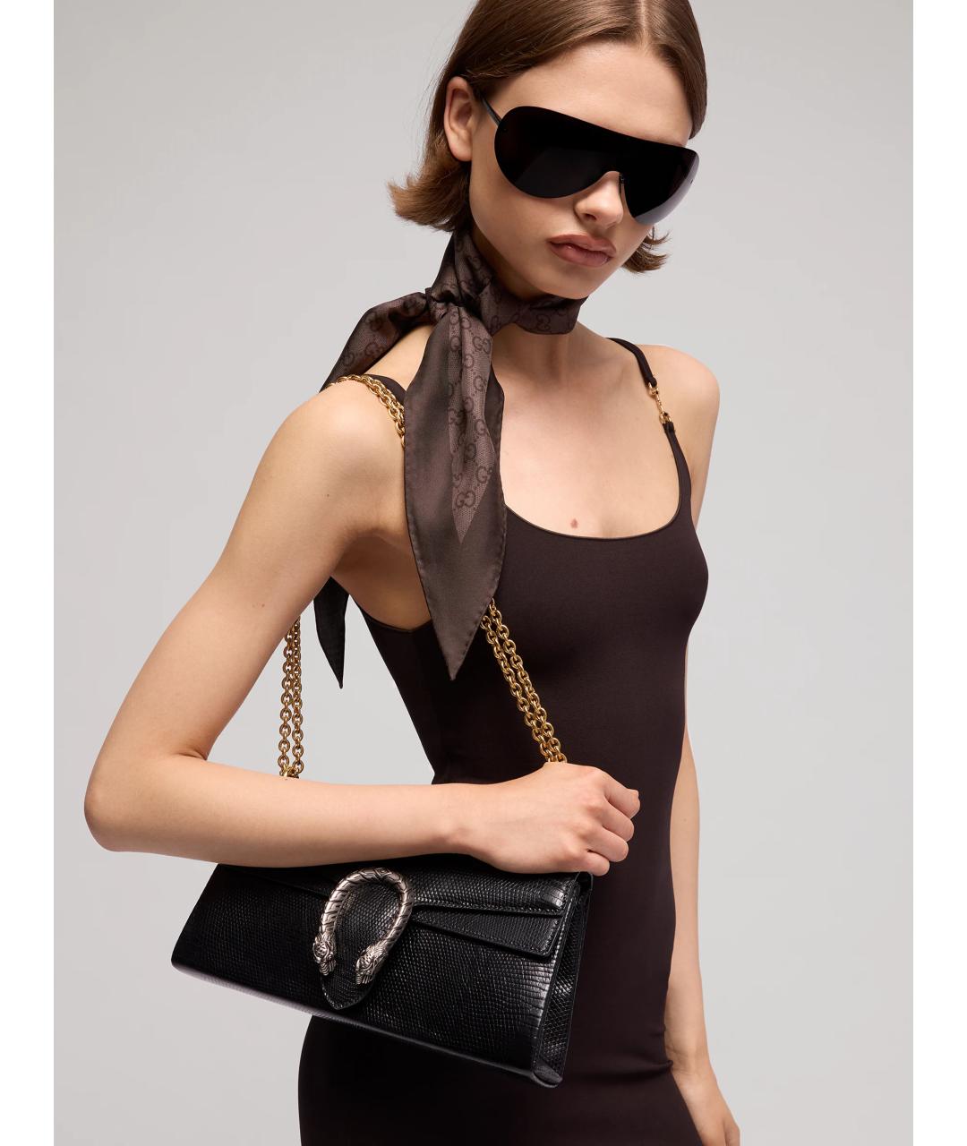 GUCCI Коричневый шелковый шарф, фото 2