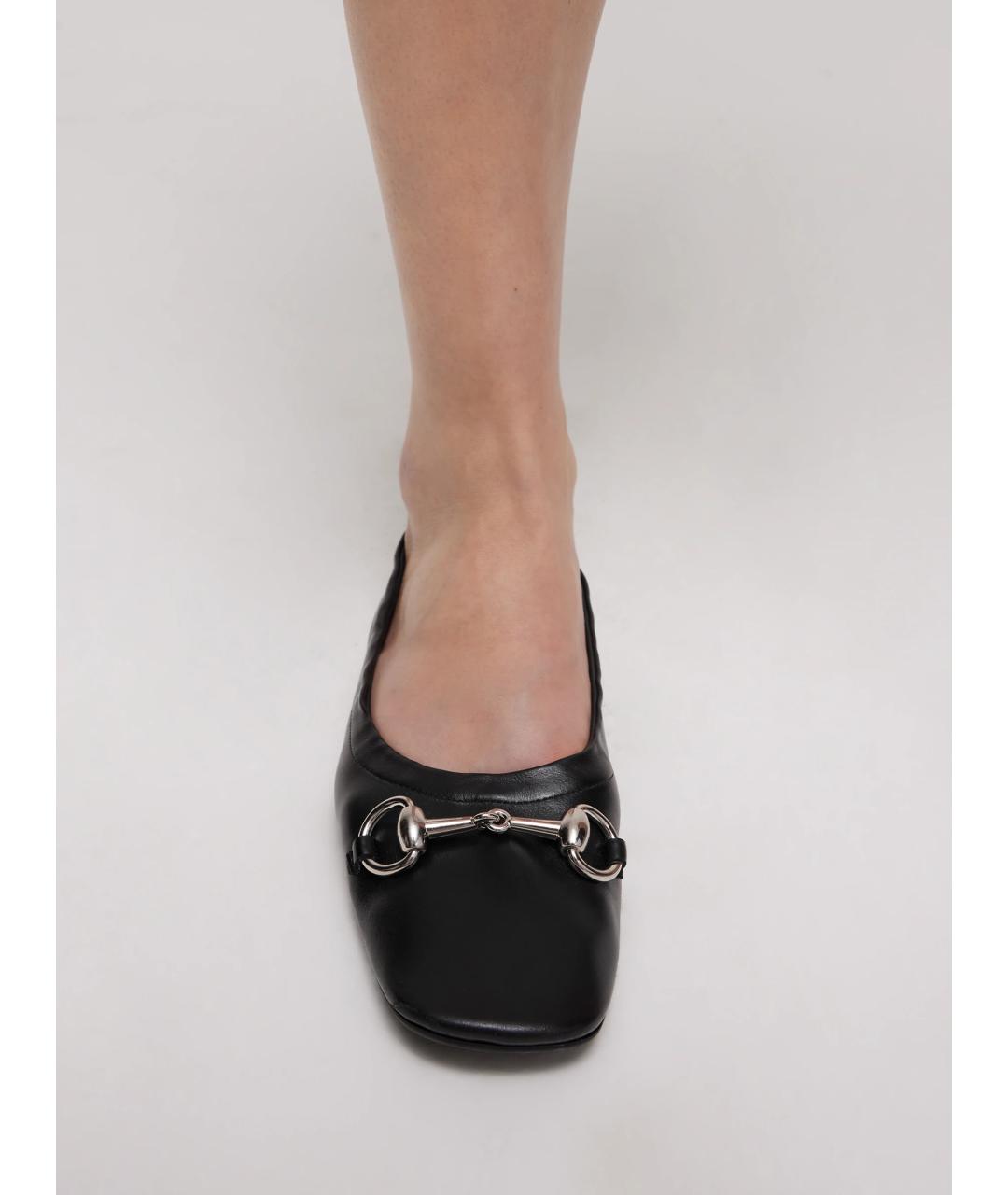 GUCCI Черные кожаные балетки, фото 2