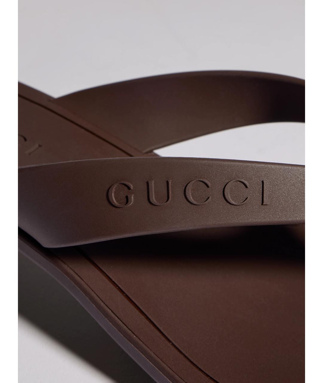 GUCCI Коричневые резиновые сандалии, фото 4