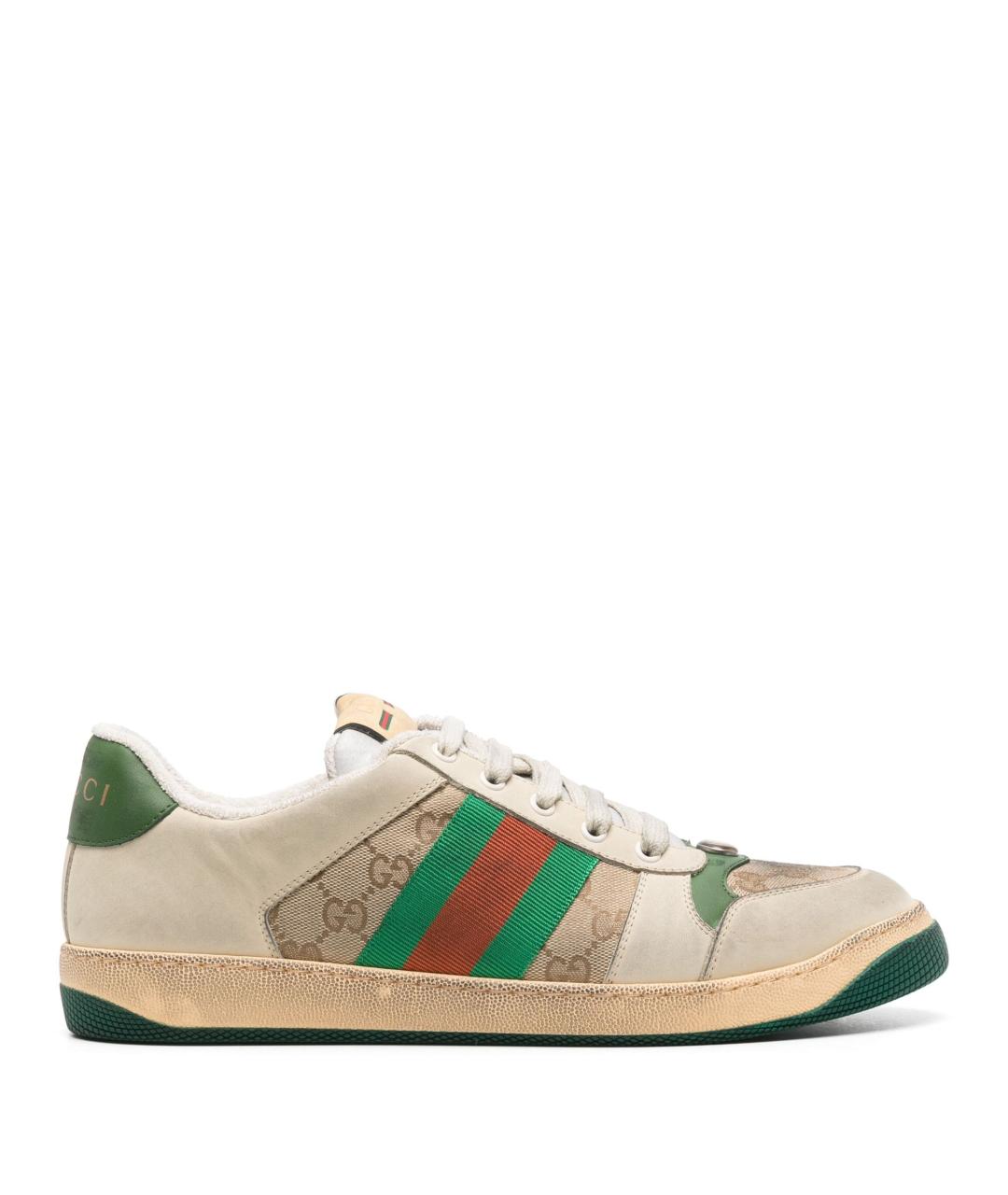 GUCCI Бежевые кожаные низкие кроссовки / кеды, фото 1