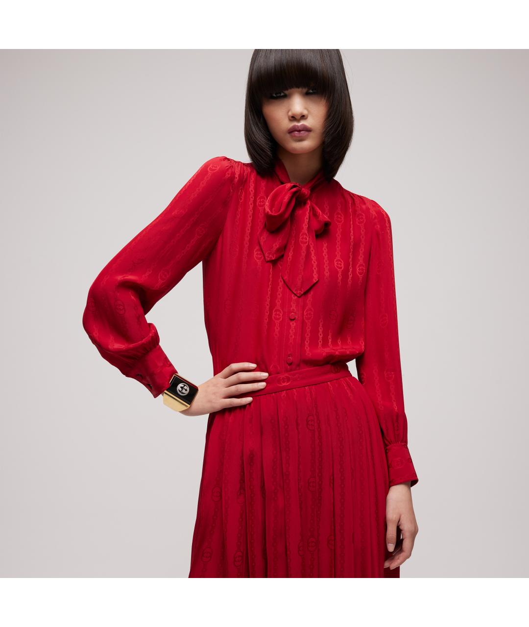 GUCCI Красная шелковая блузы, фото 4