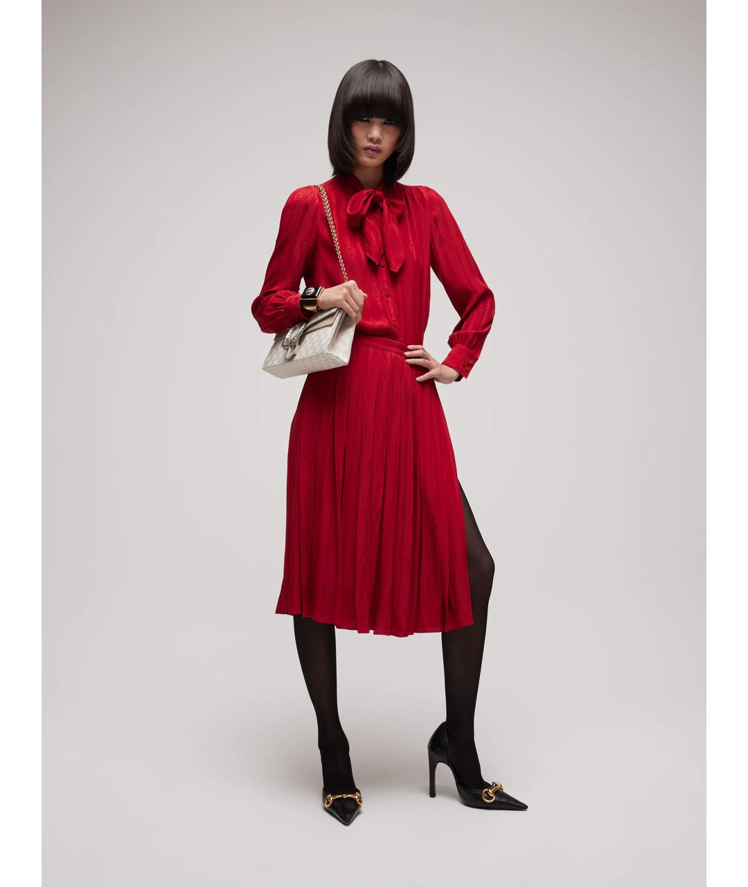 GUCCI Красная шелковая блузы, фото 2