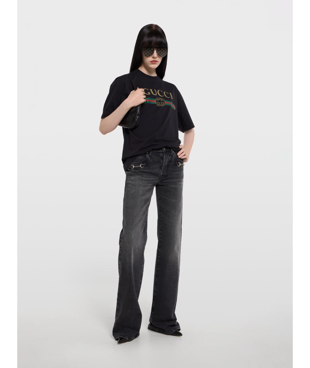 GUCCI Черная хлопковая футболка, фото 2