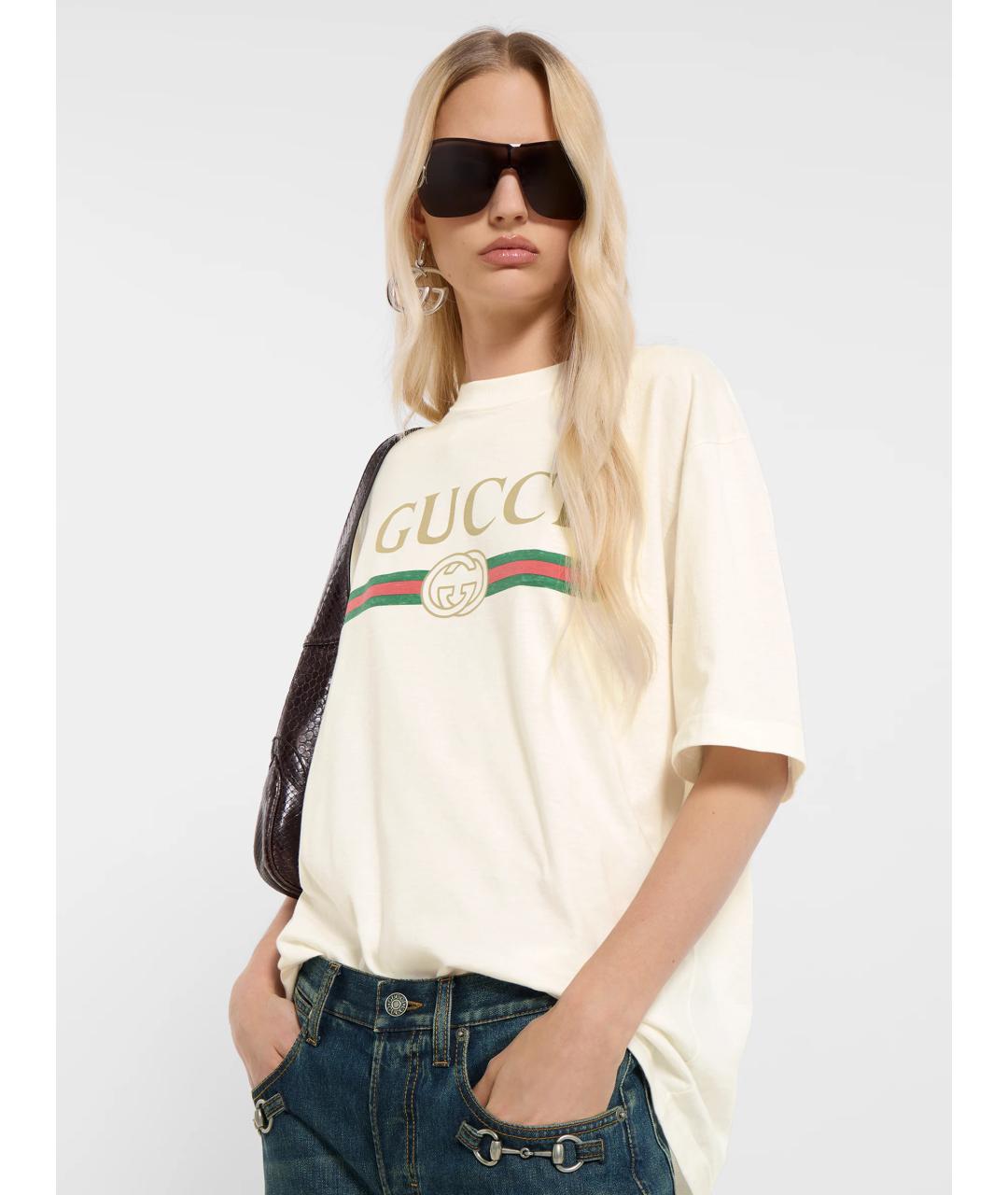 GUCCI Белая хлопковая футболка, фото 3