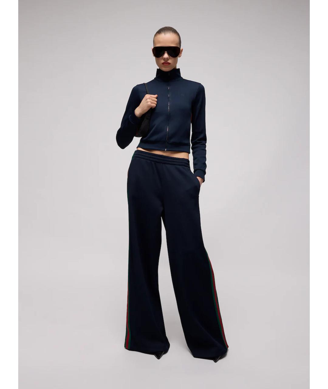 GUCCI Синие полиэстеровые брюки широкие, фото 2