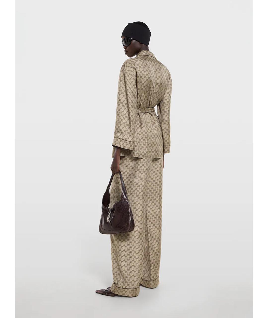 GUCCI Бежевые шелковые брюки широкие, фото 4