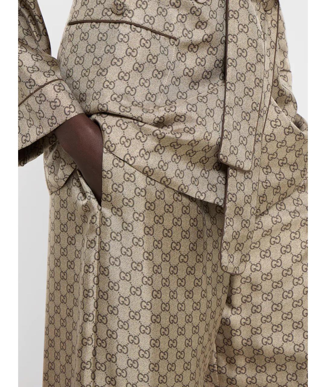 GUCCI Бежевые шелковые брюки широкие, фото 3