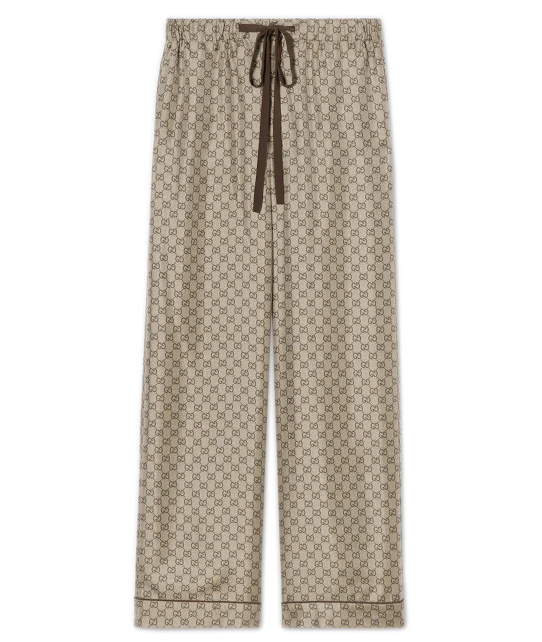 GUCCI Бежевые шелковые брюки широкие, фото 1