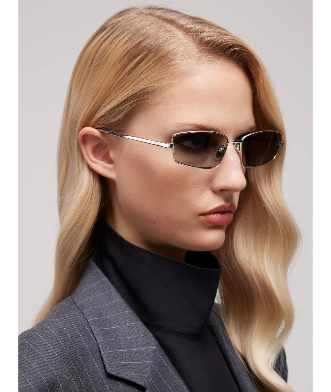 GUCCI Серебряные металлические солнцезащитные очки, фото 2