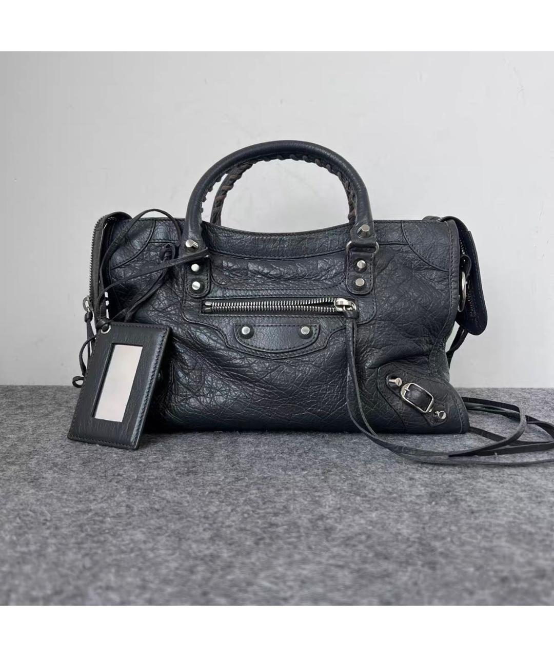 BALENCIAGA Черная кожаная сумка тоут, фото 7