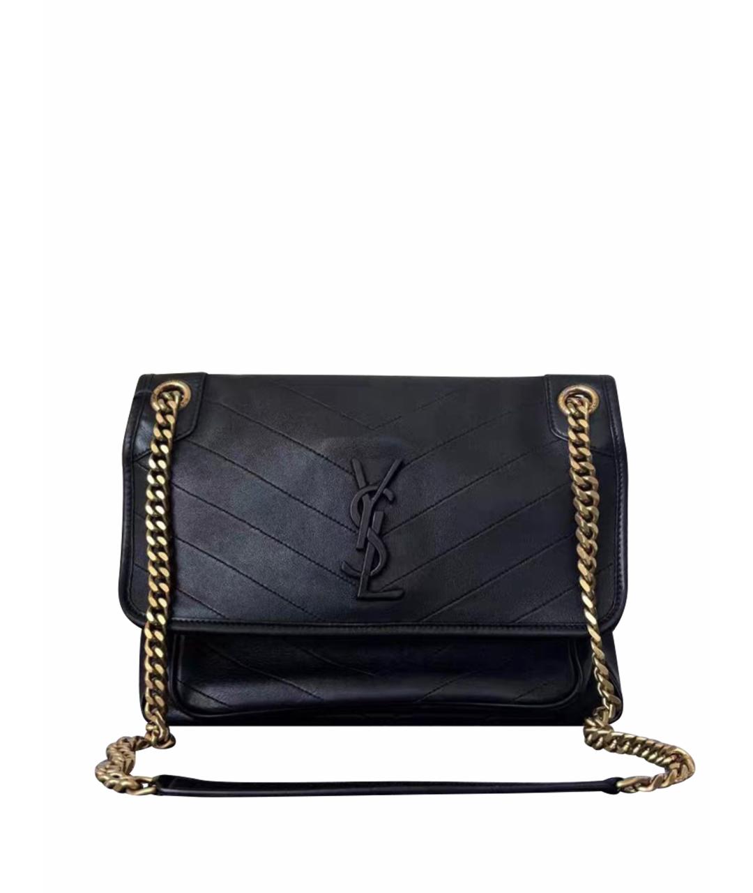 SAINT LAURENT Черная кожаная сумка тоут, фото 1
