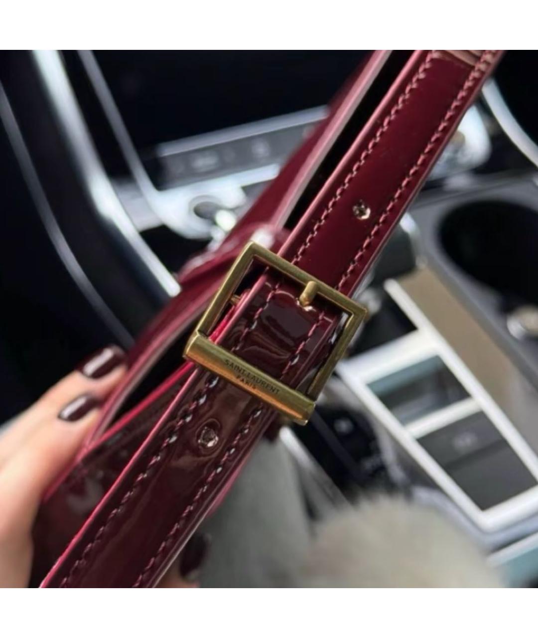 SAINT LAURENT Бордовая кожаная сумка через плечо, фото 6