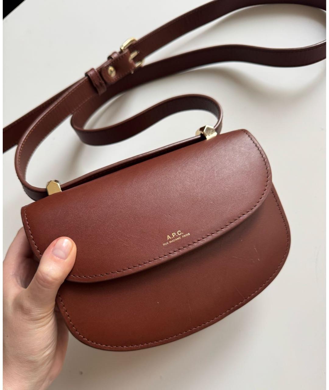 A.P.C. Коричневая кожаная сумка через плечо, фото 3