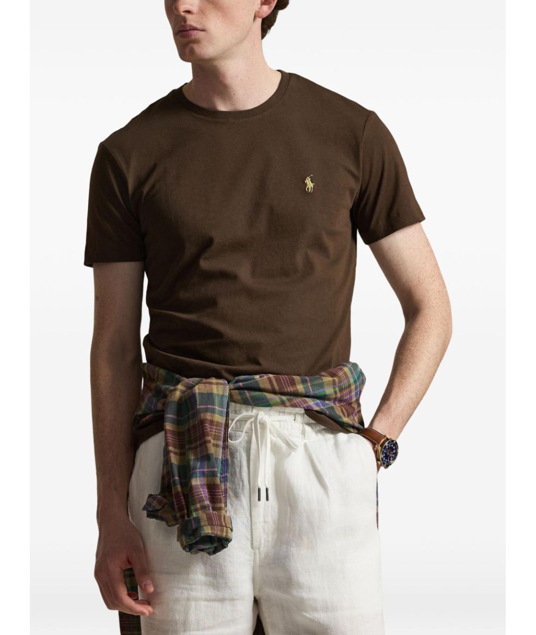 POLO RALPH LAUREN Коричневая хлопковая футболка, фото 2