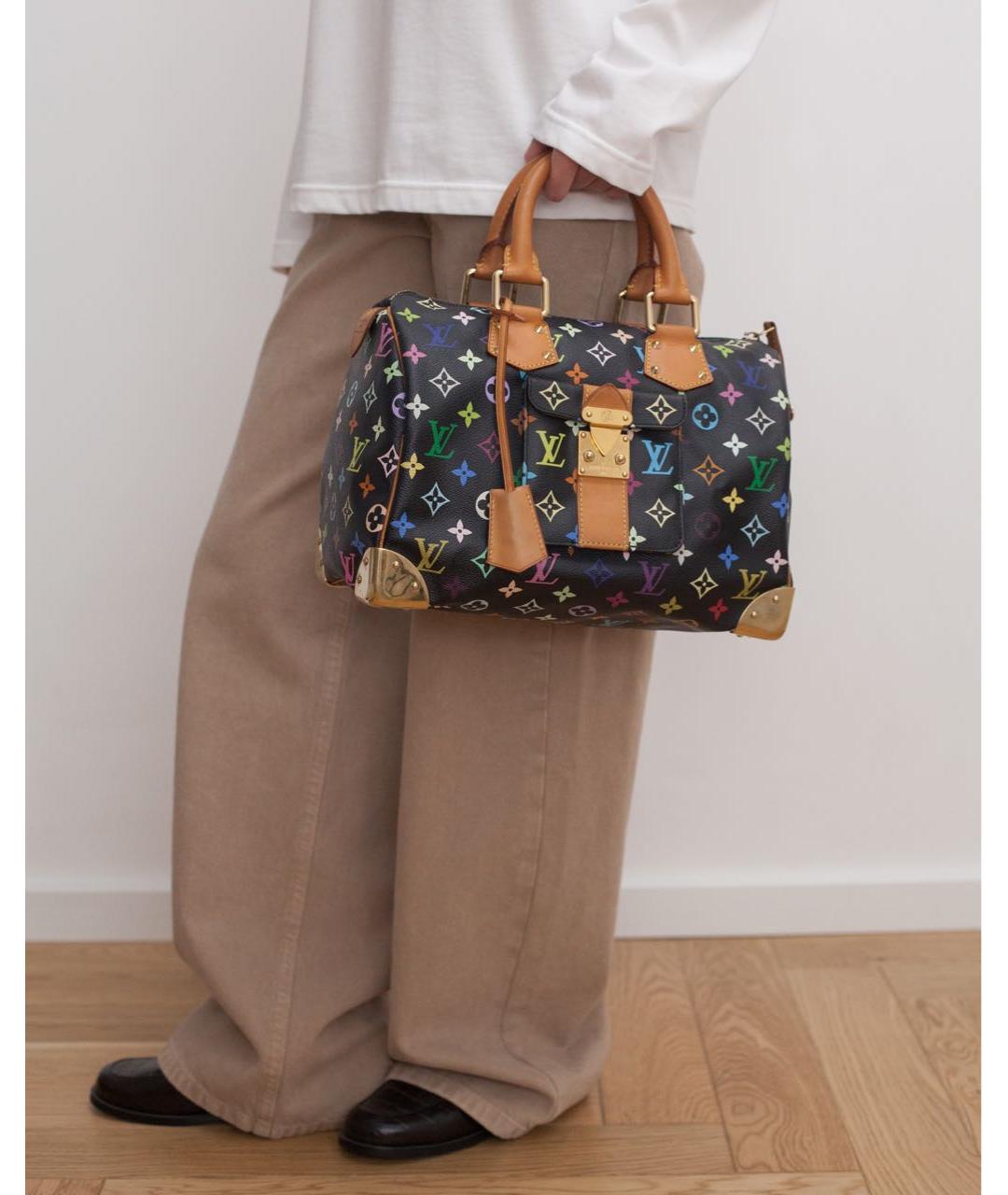 LOUIS VUITTON Черная сумка с короткими ручками из канвы, фото 3