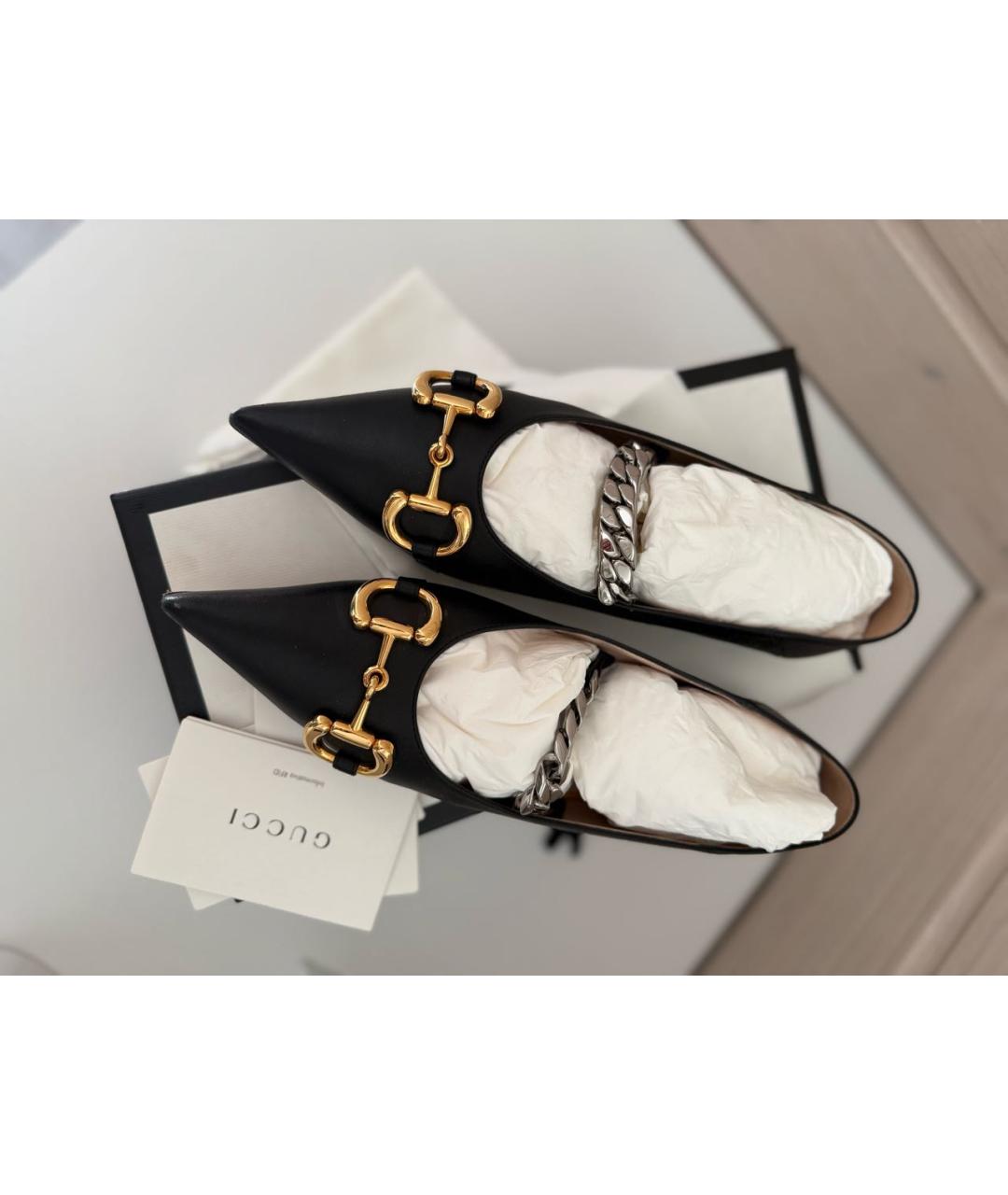 GUCCI Черные кожаные балетки, фото 4