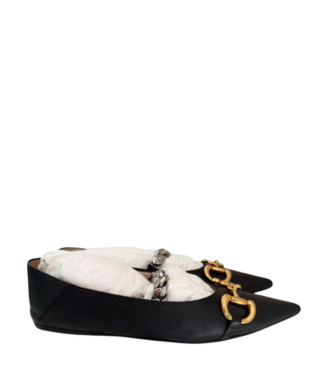 GUCCI Черные кожаные балетки, фото 1