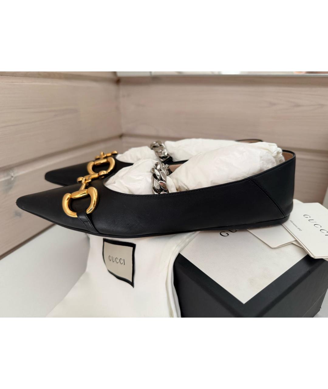 GUCCI Черные кожаные балетки, фото 9