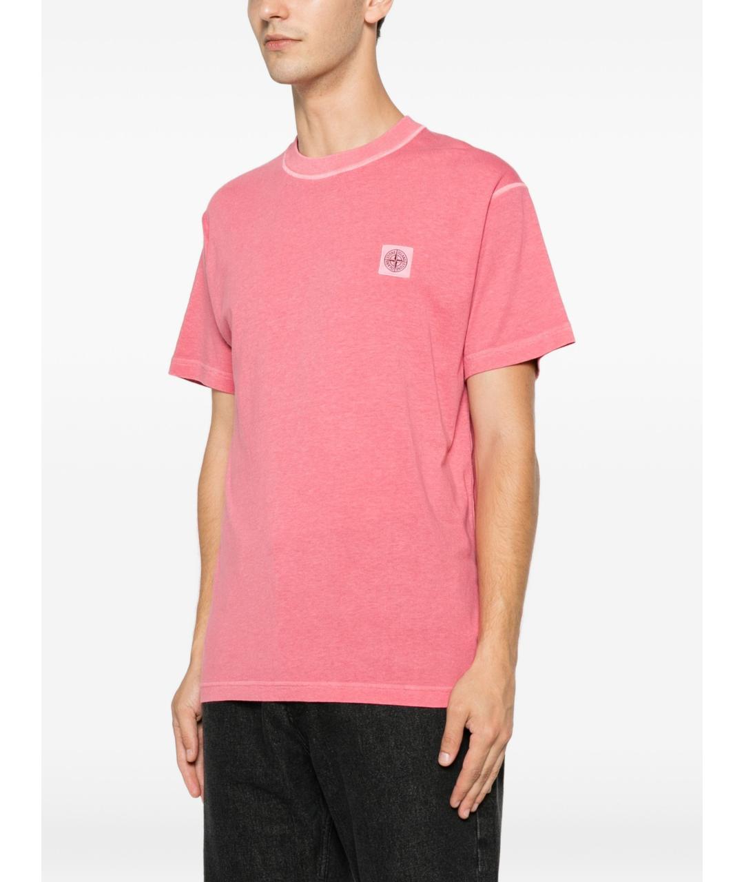 STONE ISLAND Розовая хлопковая футболка, фото 4