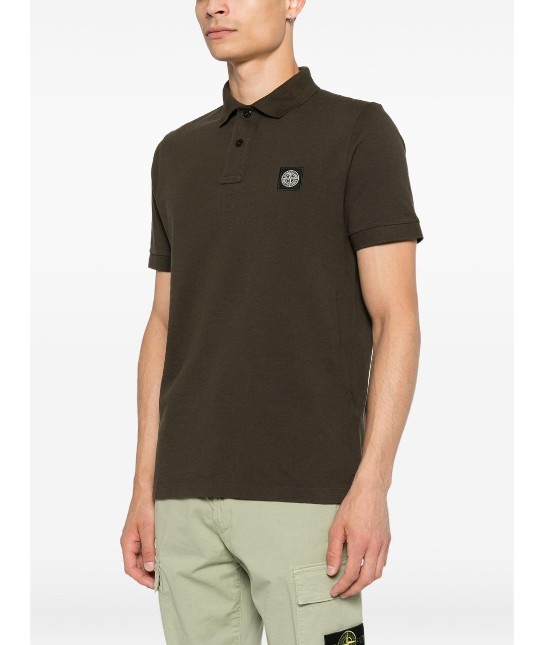 STONE ISLAND Коричневое хлопковое поло с коротким рукавом, фото 3