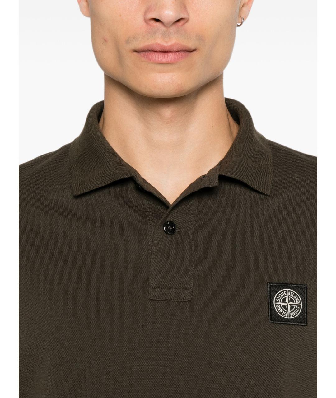 STONE ISLAND Коричневое хлопковое поло с коротким рукавом, фото 2
