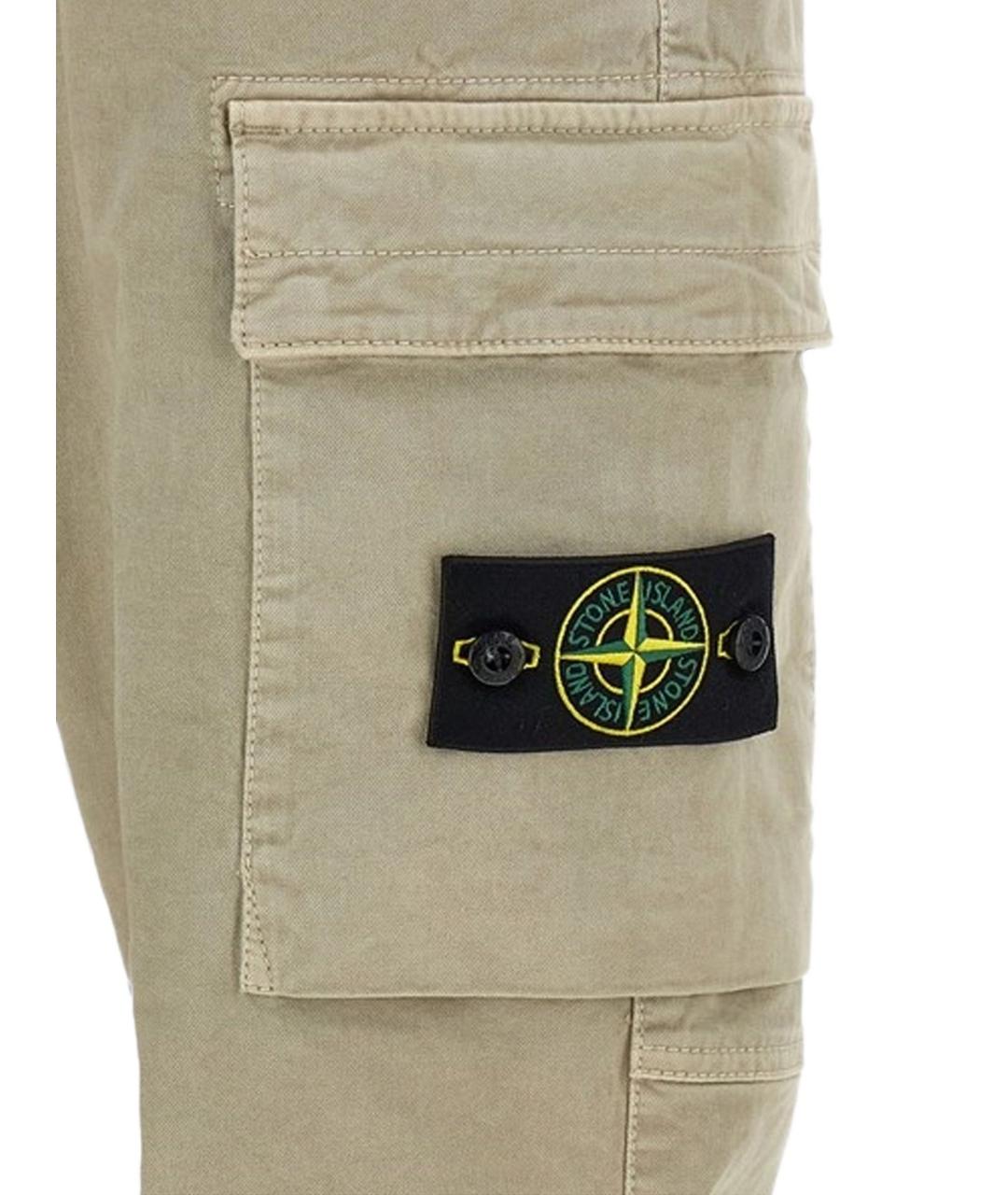 STONE ISLAND Бежевые хлопковые повседневные брюки, фото 4