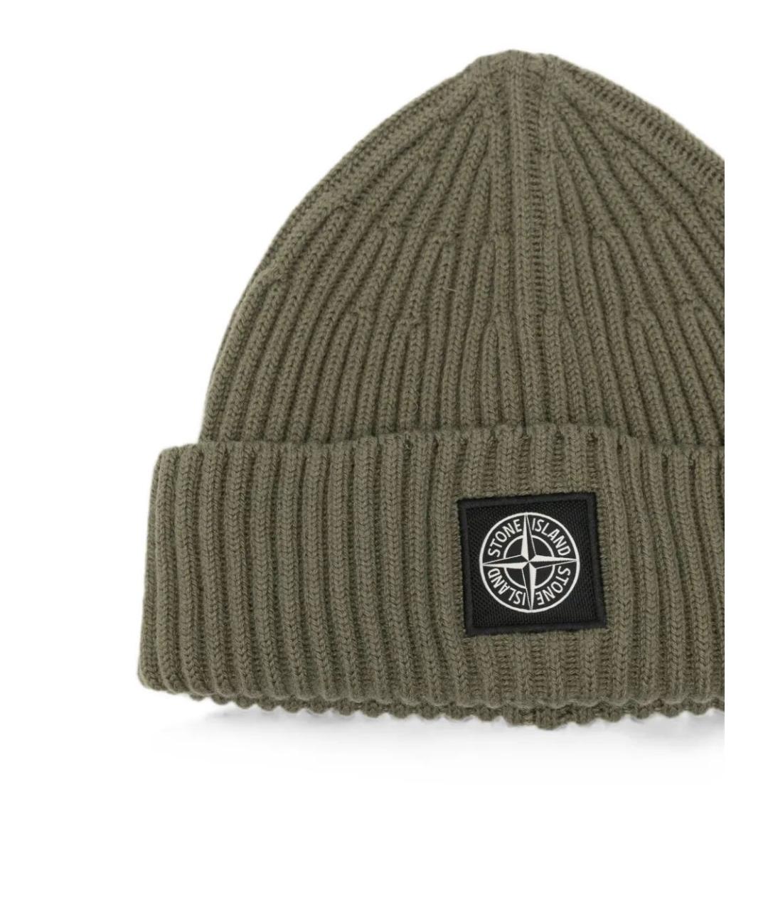 STONE ISLAND Хаки шерстяная шапка, фото 3