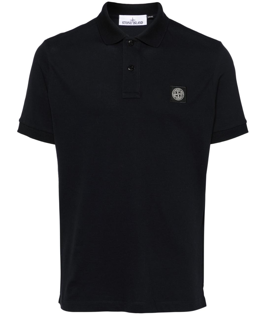 STONE ISLAND Темно-синее хлопковое поло с коротким рукавом, фото 1