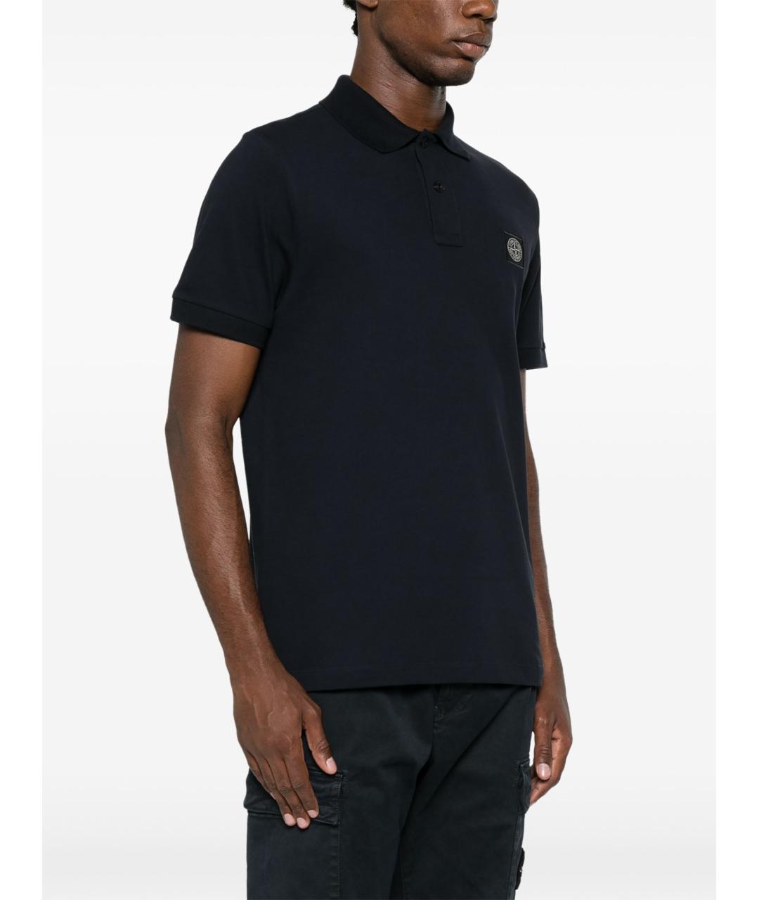STONE ISLAND Темно-синее хлопковое поло с коротким рукавом, фото 2