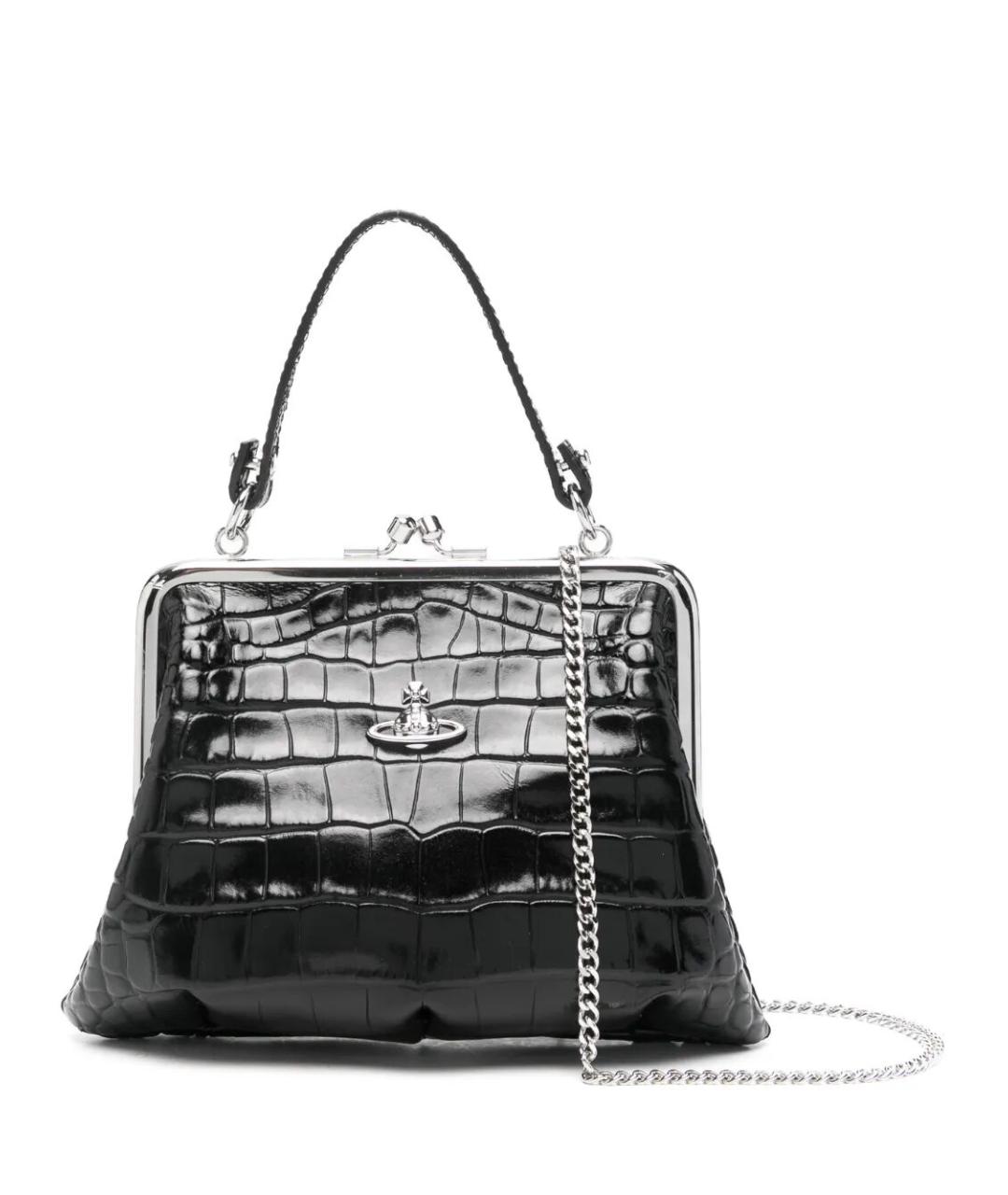 VIVIENNE WESTWOOD Черная кожаная сумка с короткими ручками, фото 1