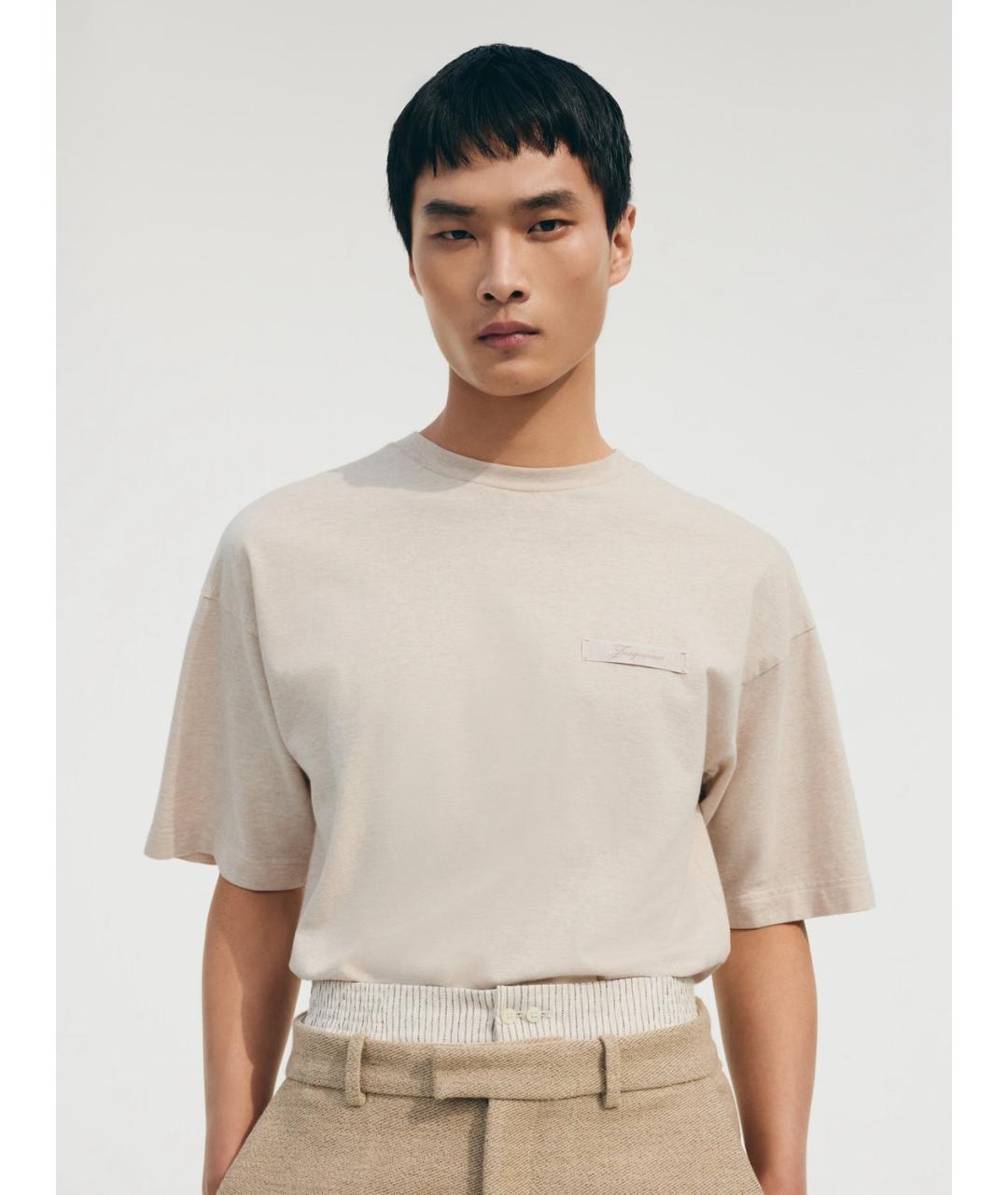 JACQUEMUS Бежевая хлопковая футболка, фото 3
