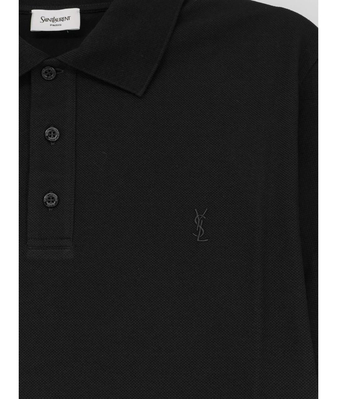 SAINT LAURENT Черное хлопковое поло с коротким рукавом, фото 3