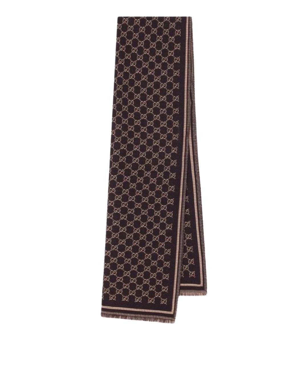 GUCCI Коричневый шелковый шарф, фото 1