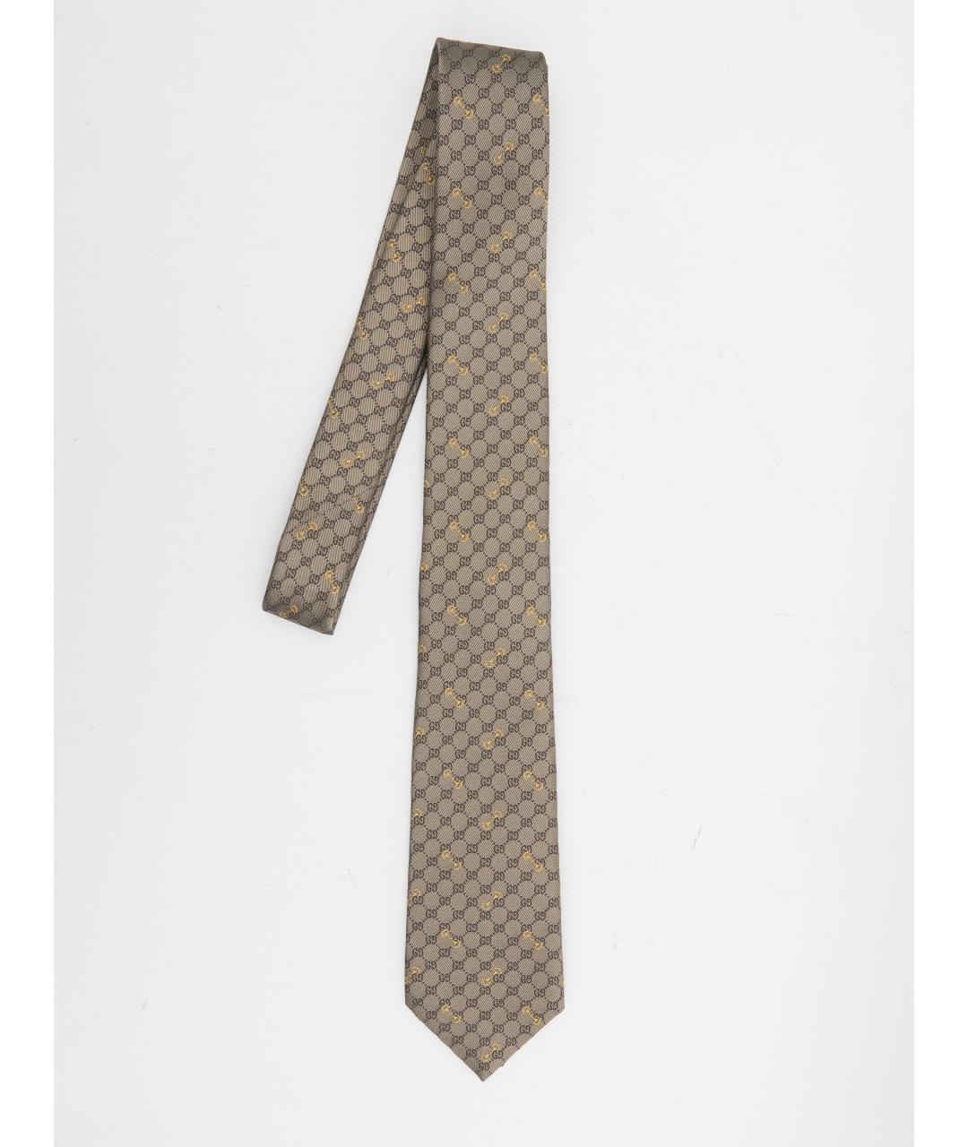GUCCI Бежевый шелковый галстук, фото 3
