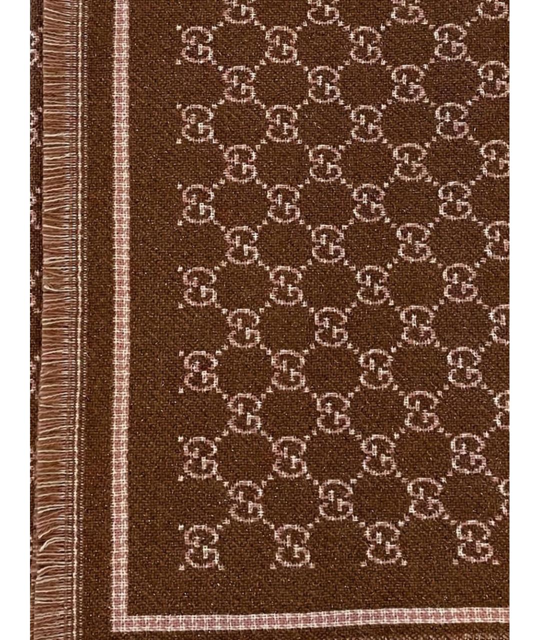 GUCCI Коричневый шелковый шарф, фото 2