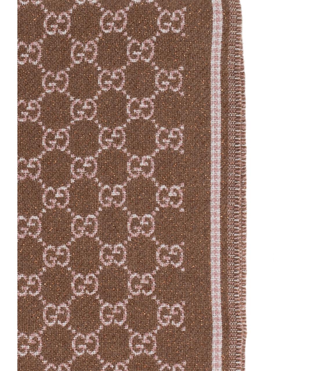 GUCCI Коричневый шелковый шарф, фото 3