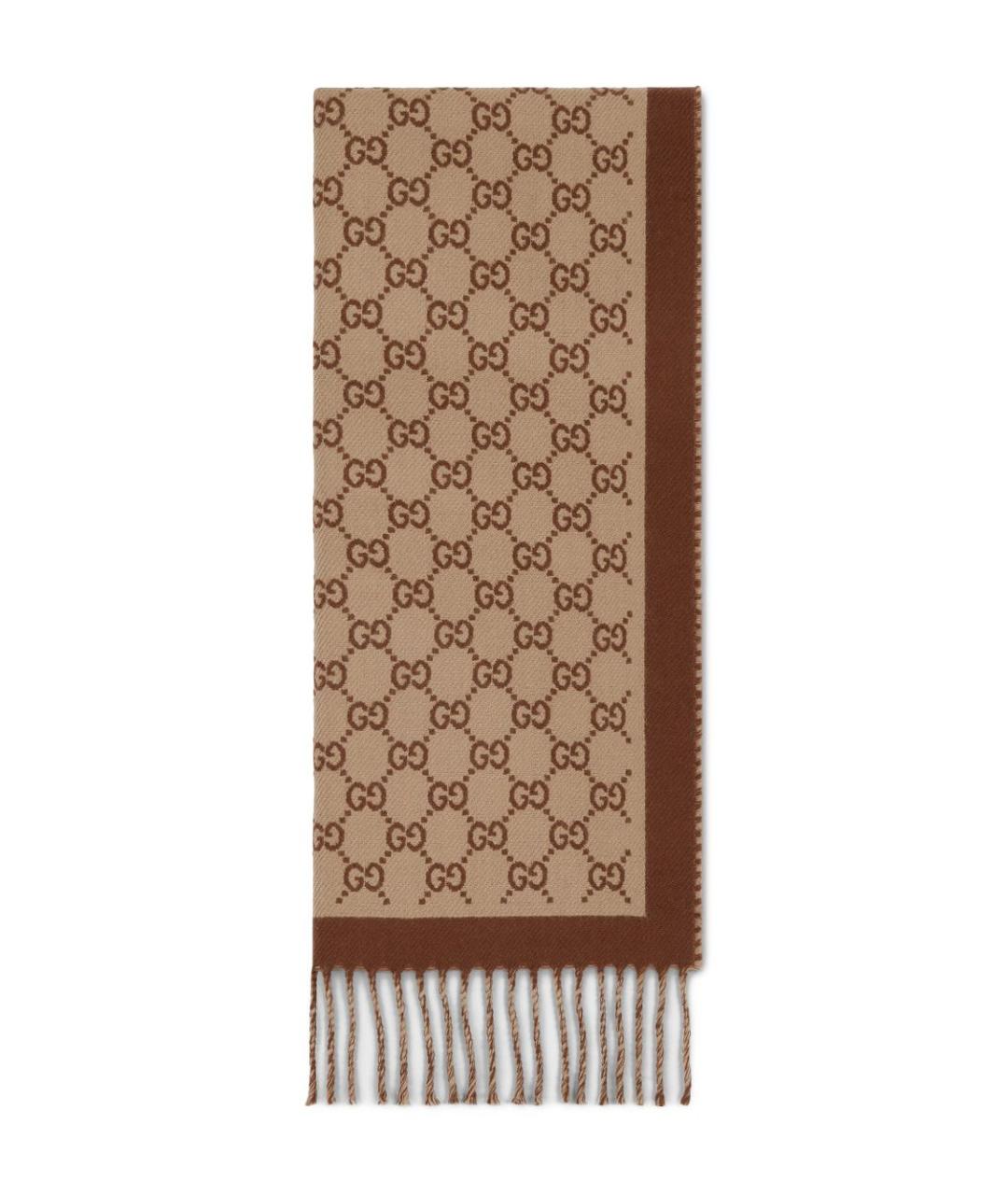 GUCCI Бежевый шелковый шарф, фото 3