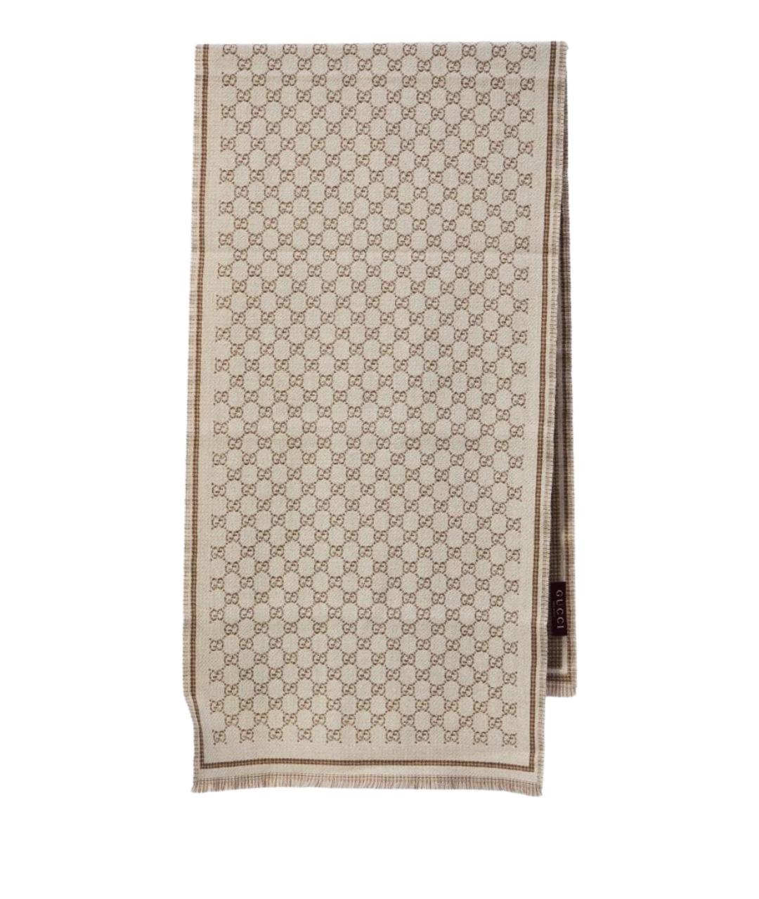 GUCCI Бежевый шелковый шарф, фото 1