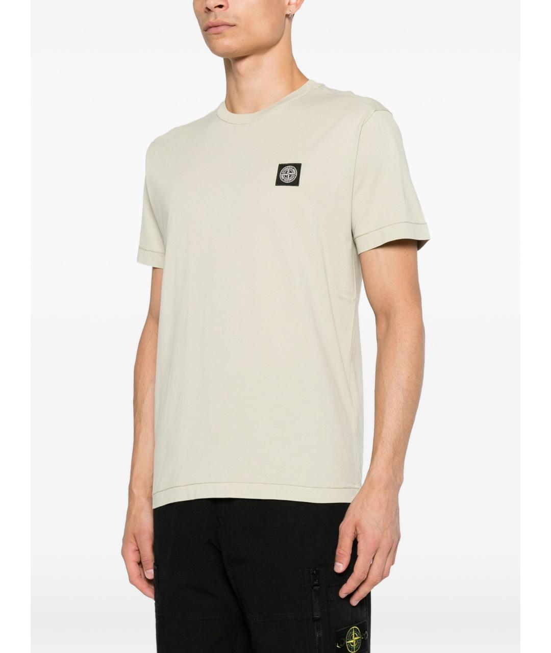 STONE ISLAND Бежевая хлопковая футболка, фото 2