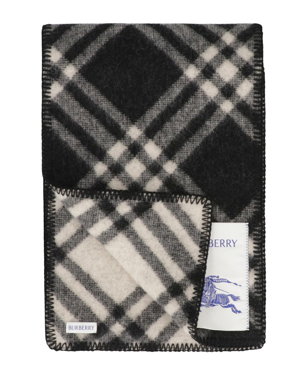 BURBERRY Черный шерстяной шарф, фото 3
