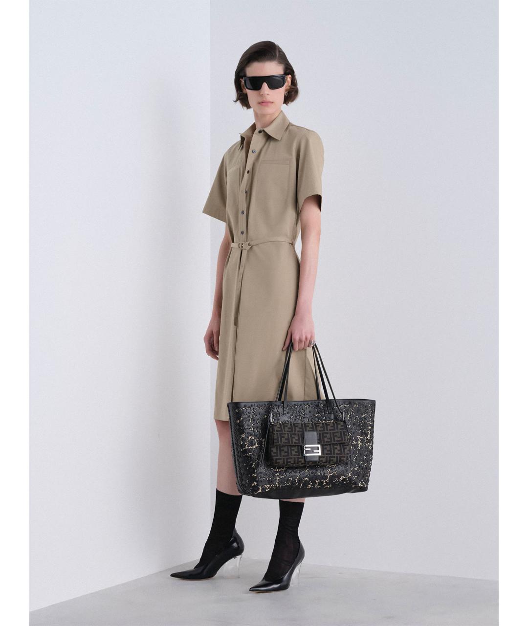 FENDI Бежевое хлопковое повседневное платье, фото 2