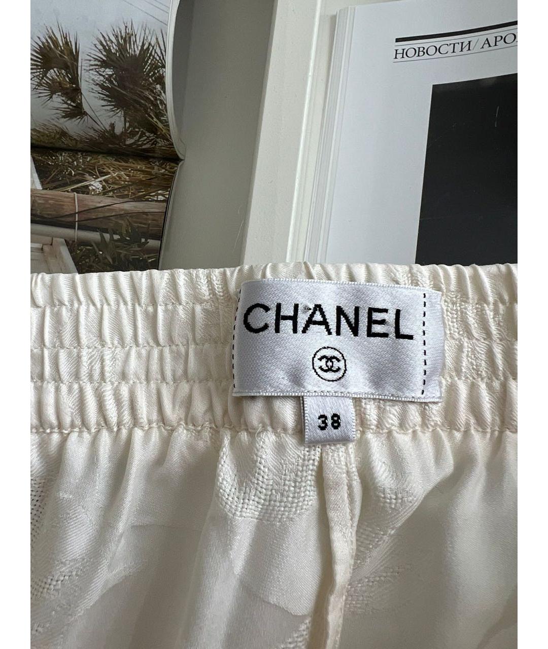 CHANEL Белые шелковые прямые брюки, фото 6