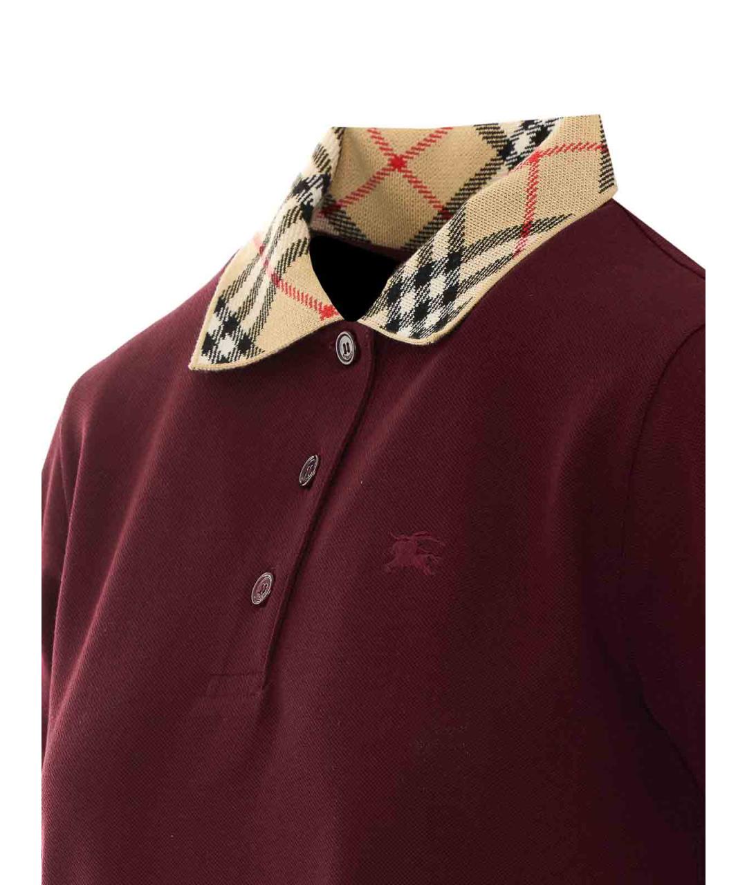 BURBERRY Бордовое хлопковое повседневное платье, фото 3