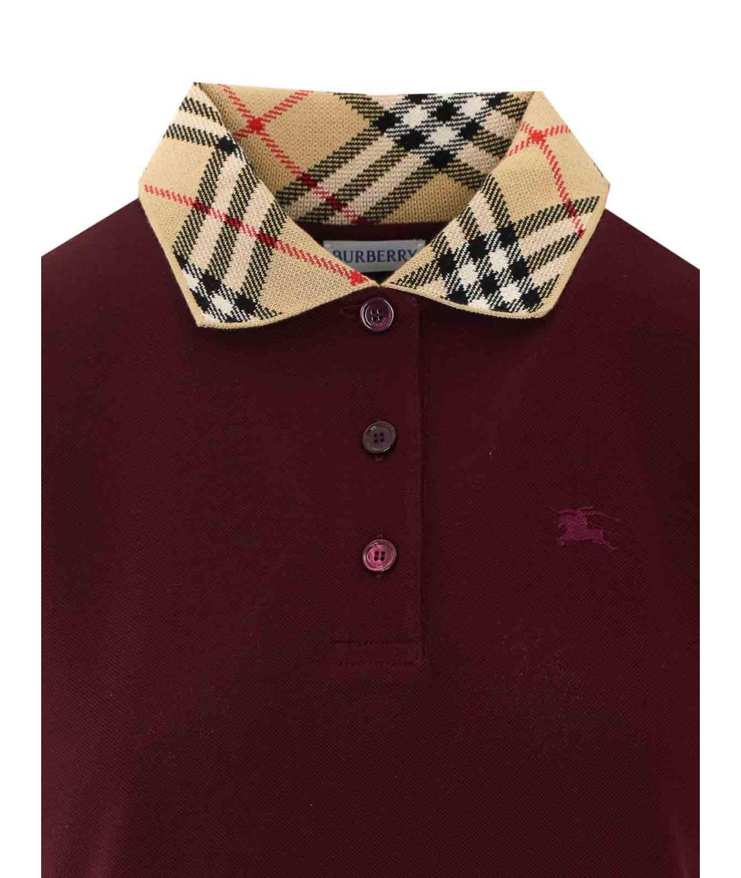 BURBERRY Бордовое хлопковое повседневное платье, фото 4