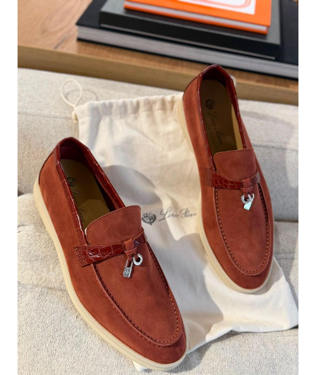 LORO PIANA Оранжевые лоферы из кожи аллигатора, фото 2