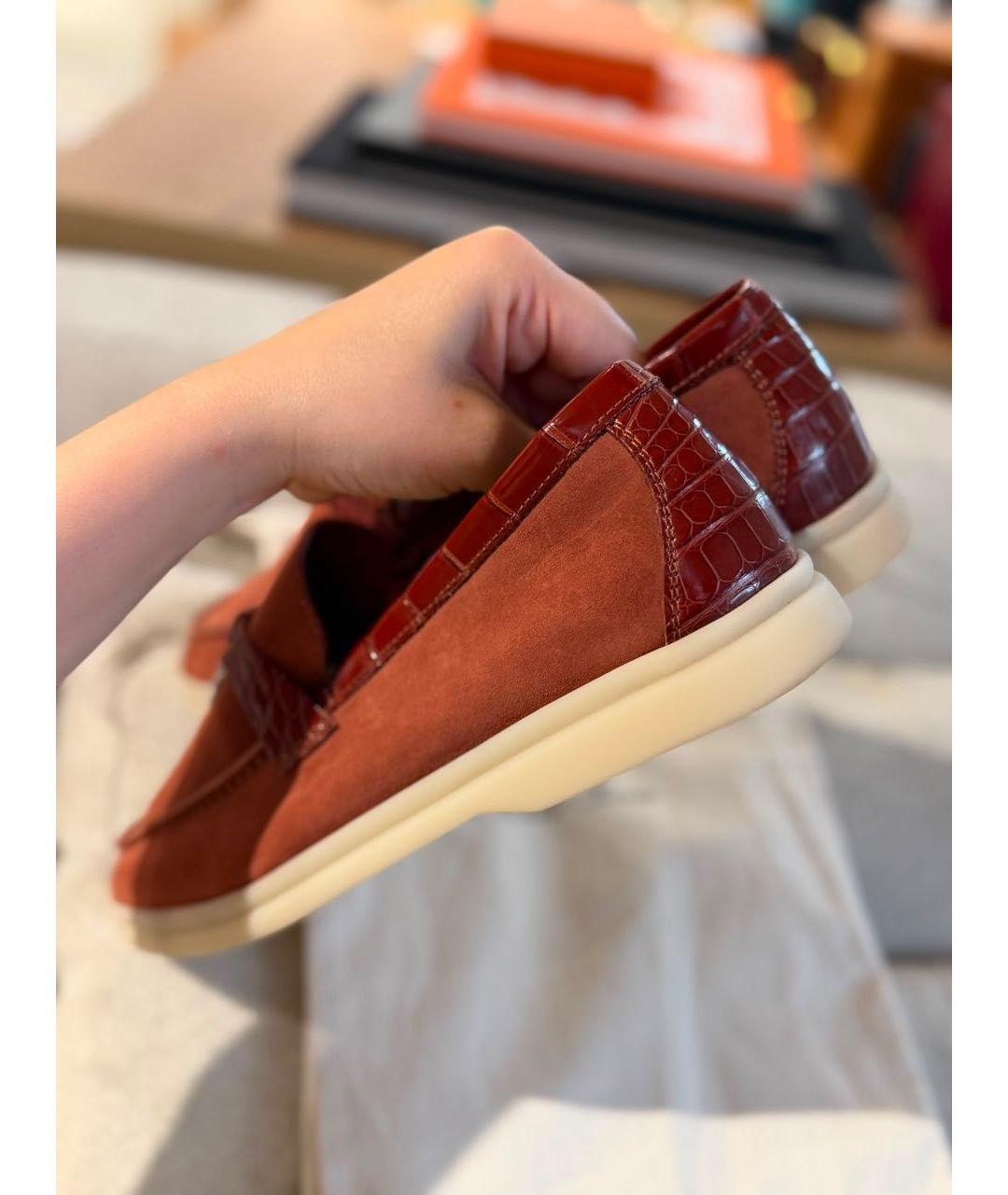 LORO PIANA Оранжевые лоферы из кожи аллигатора, фото 4